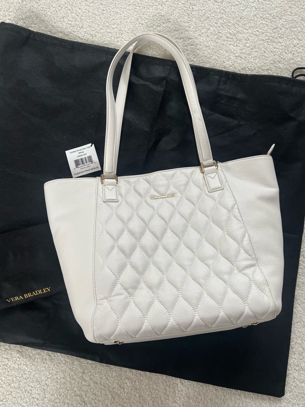 Vera Bradley Leather Ella Tote.  NWOT.  White